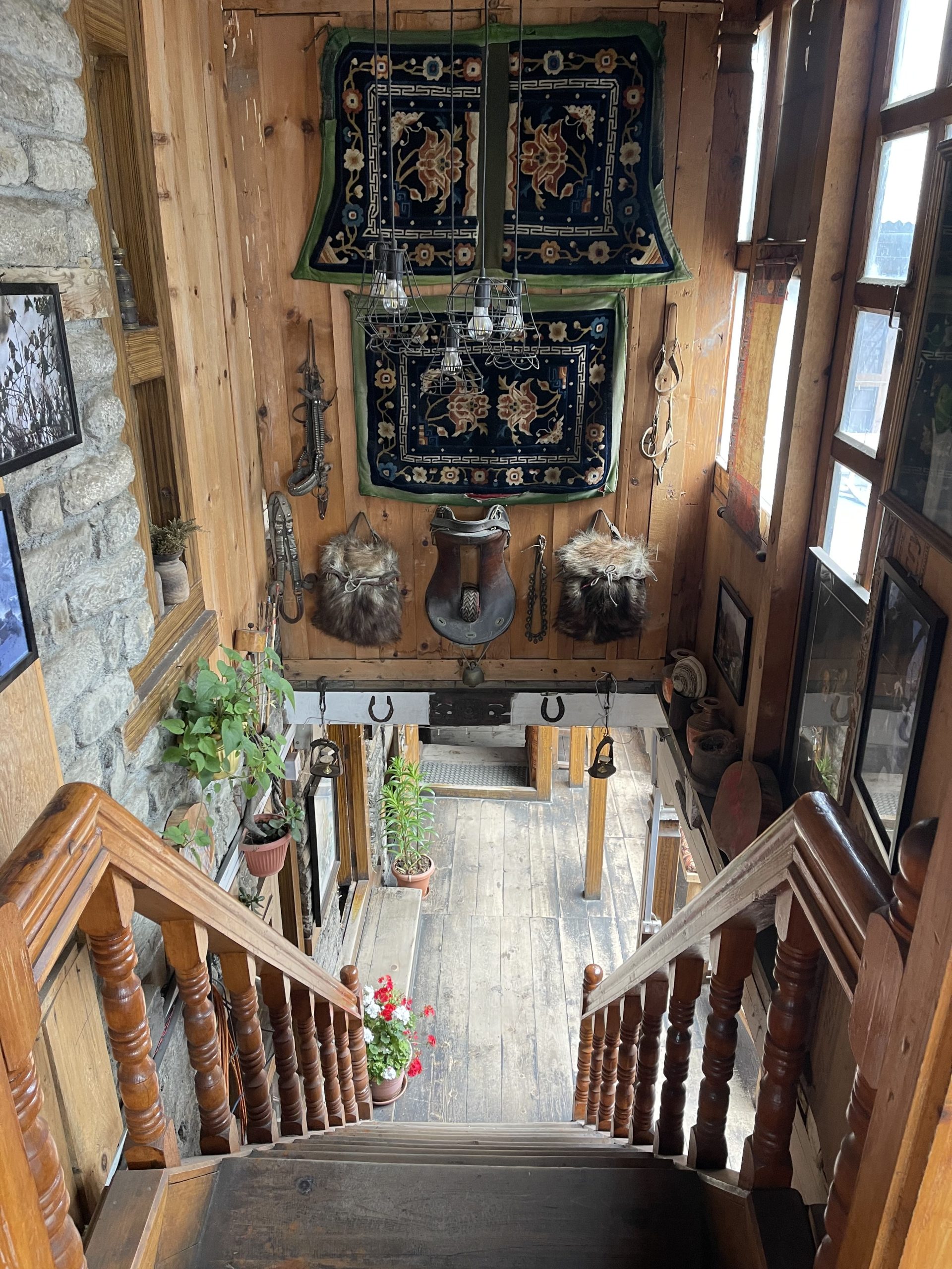 Cozy lounge with prayer flags